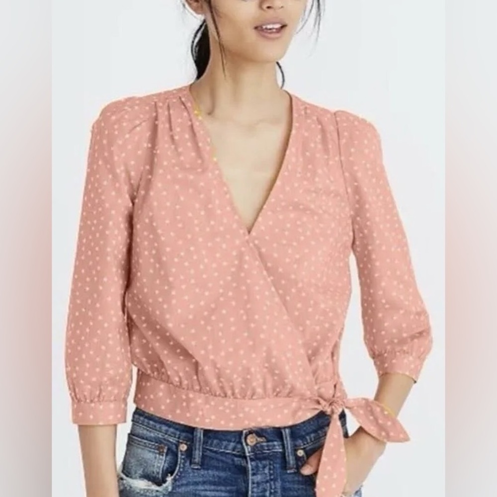 Madewell | Women's coral Star Scatter side tie vneck wrap top, mildly cropped M